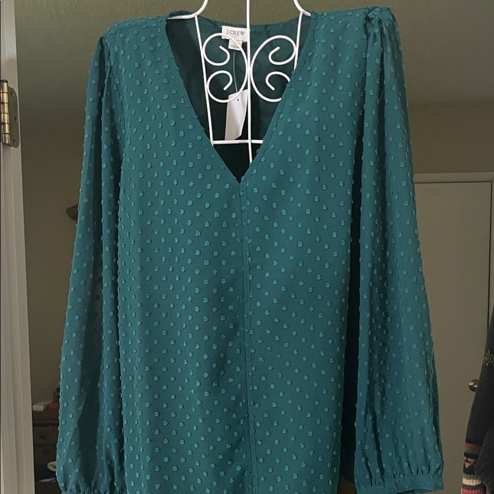 LOFT Teal Textured V-Neck Blouse